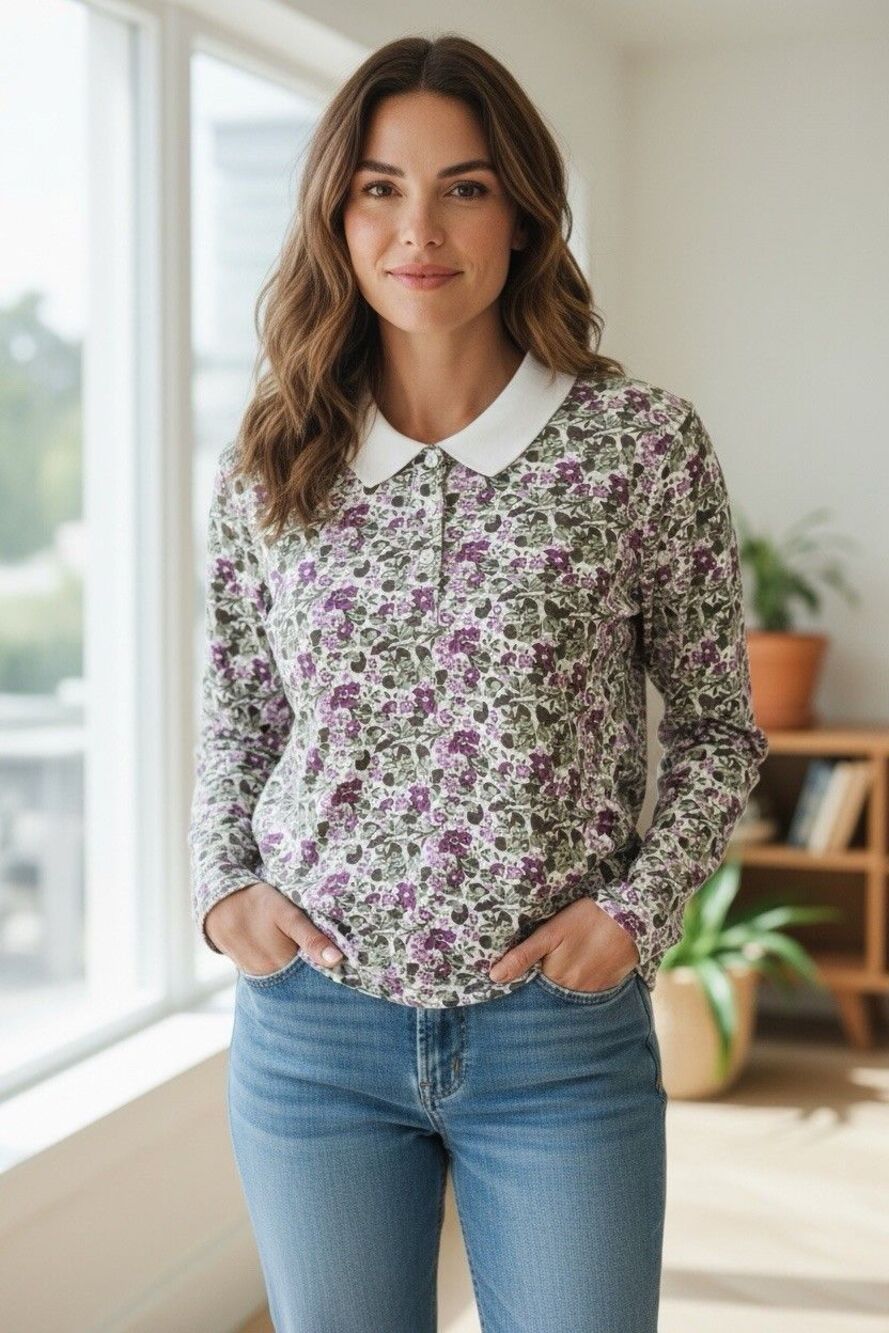 Blair Floral Collared Women’s Blouse Size S Bohemian Cottage Core Retro Y2K